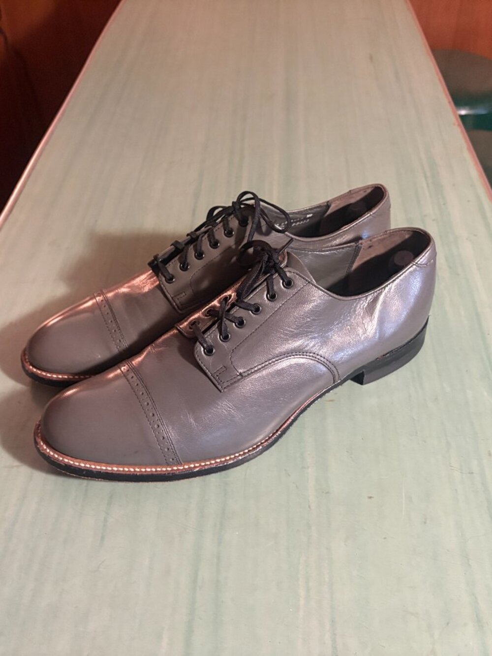 Vintage Mens Stacy Adams Gray Cap Toe Dress Shoes Size 10 E Wide